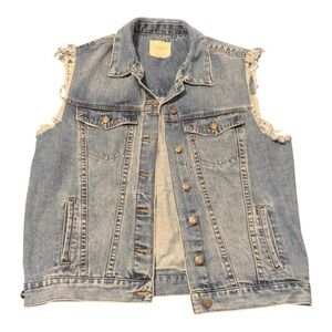 Kensie Jeans Denim Vest Medium Distressed Sleeveless Grunge 90s Vintage Look